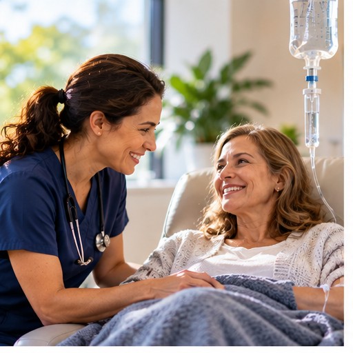 iron-infusion-therapy-7-key-things-sq Infusion nurse comforting a patient during an IV infusion
